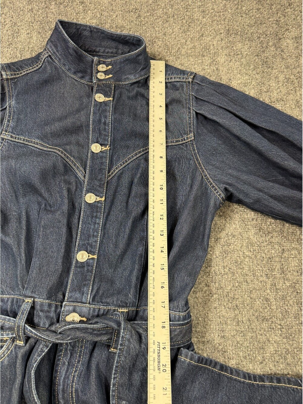 7 For All Mankind Womens Jumpsuit M Blue Denim Balloon Sleeve Wide Leg Tie Waist - Picture 5 of 13